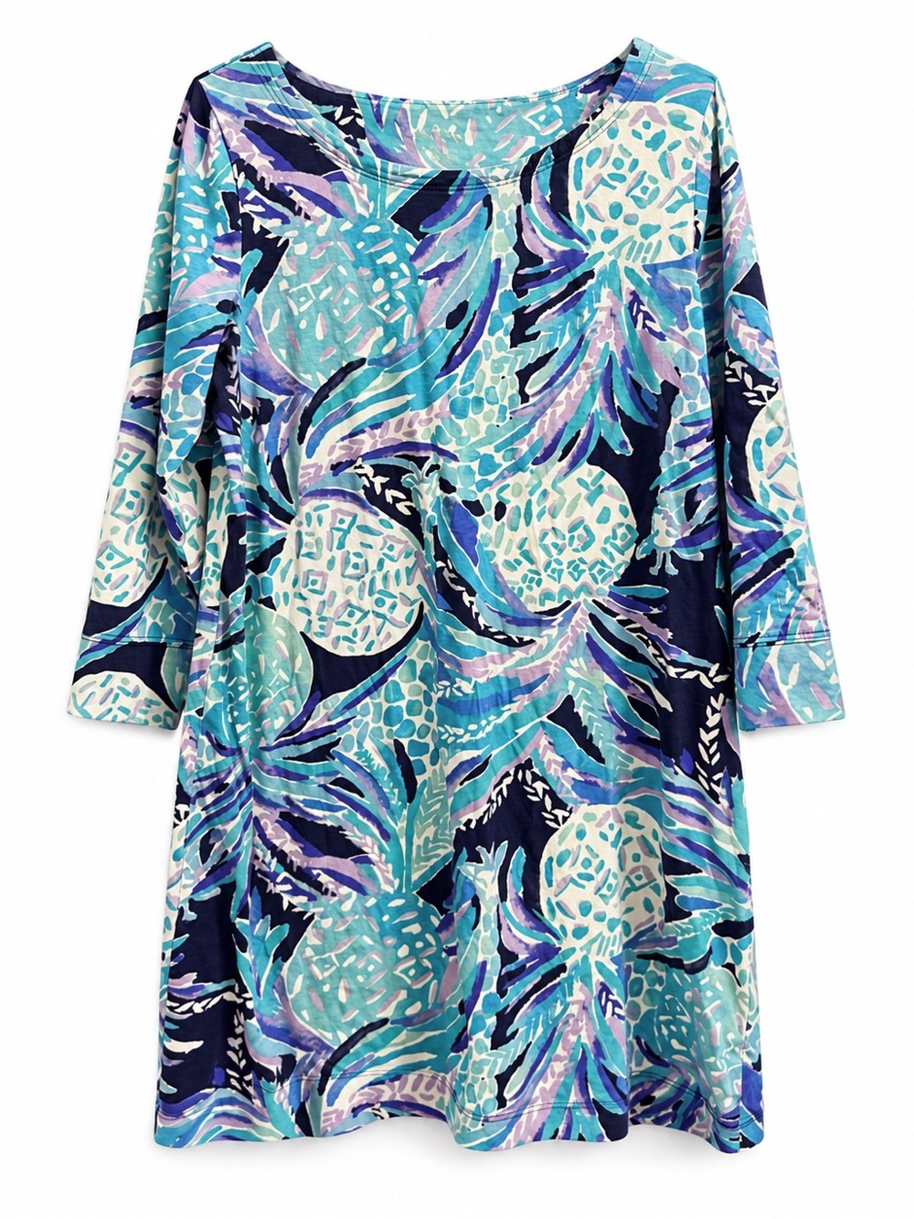 Lilly Pulitzer Aqua, Teal & Navy Scoop Neck Tunic Dress